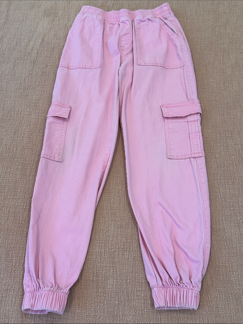 Girls' teen size W23L26.25” Pink Cargo Jogger Pants with Elastic Waist & pockets